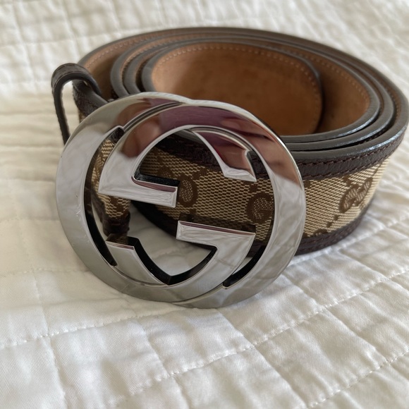 Gucci Accessories - ❌SOLD❌💯Authentic Gucci Canvas Leather Silver Interlocking Buckle belt size 38